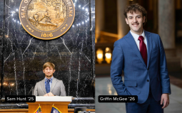 Sam Hunt (left) in Indiana House chambers, and Griffin McGee (right) in Indiana Statehouse